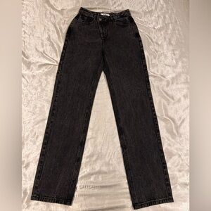 NWOT 12 tribe high asymmetric waist dad jeans. Black wash size 24